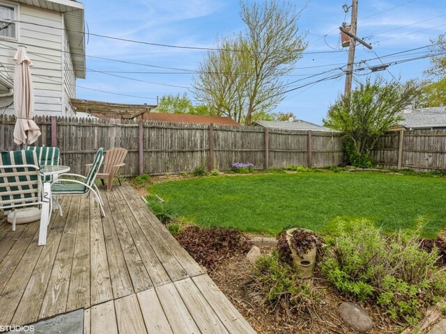 view of yard featuring a fenced backyard and a deck