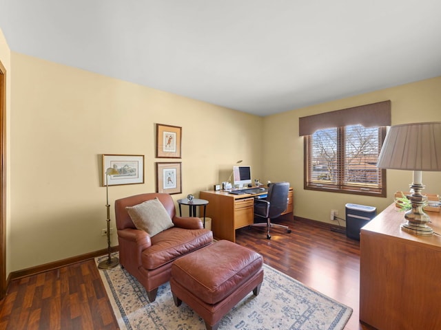home office featuring dark wood finished floors and baseboards