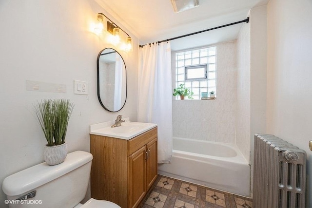 1309 Maple Ave, Berwyn, IL 60402 - full bathroom featuring radiator heating unit, vanity, shower / bath combo, and toilet