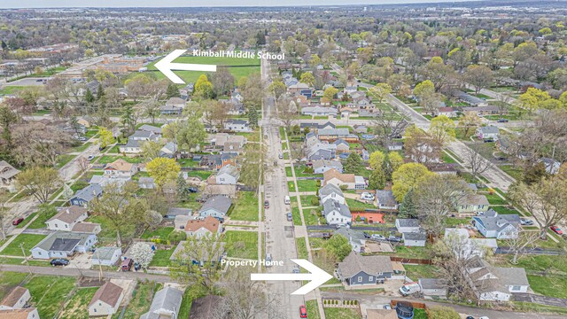 bird's eye view with a residential view