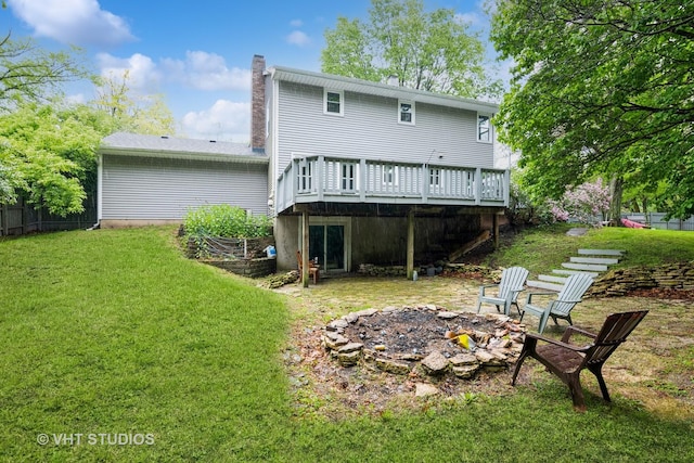41W058 Colson Dr, Saint Charles, IL 60175 - rear view of house with an outdoor fire pit, a deck, and a chimney