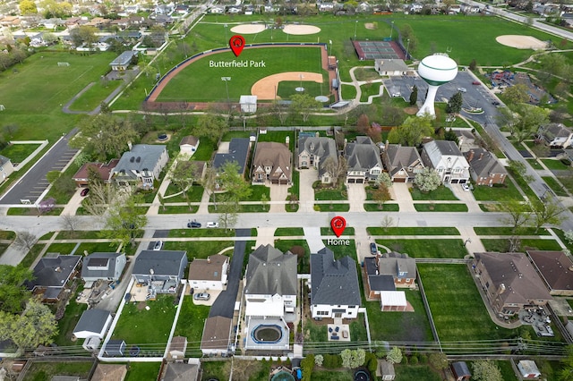 aerial overview of property's location featuring nearby suburban area