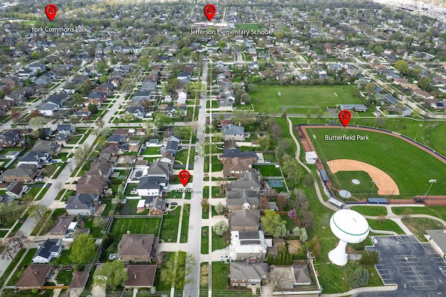 aerial overview of property's location featuring nearby suburban area