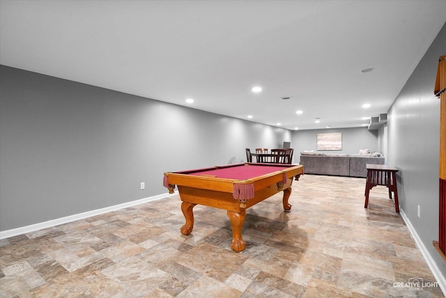 145 W Eisenhower St, Waterman, IL 60556 - game room featuring baseboards, billiards, stone finish flooring, and recessed lighting