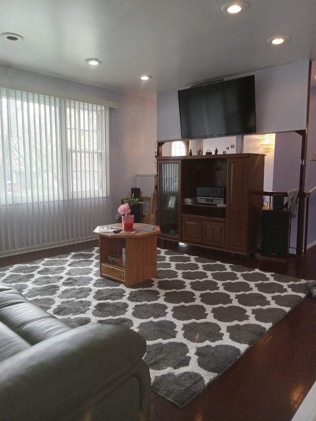 living room with recessed lighting
