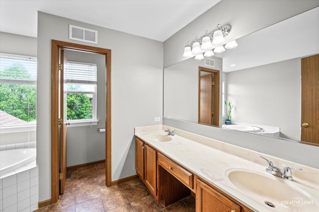 1118 Golden Oaks Pkwy, Aurora, IL 60506 - full bathroom featuring a garden tub, double vanity, and baseboards