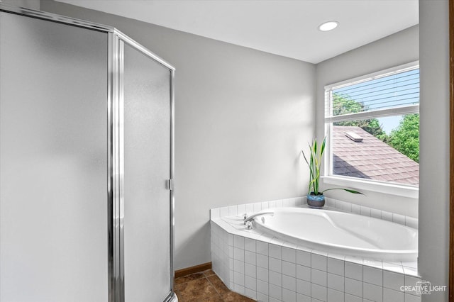 1118 Golden Oaks Pkwy, Aurora, IL 60506 - full bath featuring a shower stall, a garden tub, tile patterned flooring, and recessed lighting