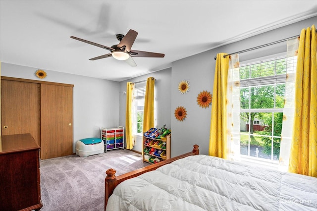 1118 Golden Oaks Pkwy, Aurora, IL 60506 - bedroom featuring carpet floors, multiple windows, and ceiling fan