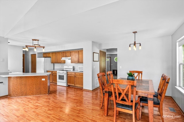 1118 Golden Oaks Pkwy, Aurora, IL 60506 - dining area featuring light wood-style floors, a chandelier, and baseboards