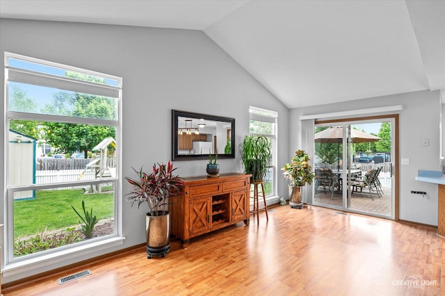 1118 Golden Oaks Pkwy, Aurora, IL 60506 - living room with wood finished floors, baseboards, and high vaulted ceiling