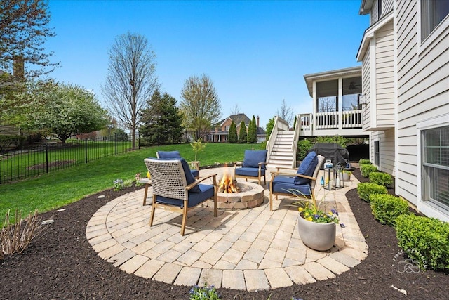 39W729 N Hathaway Ln, Geneva, IL 60134 - view of patio with a fire pit, fence, and stairway