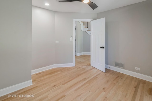 1188 Parkview Ct, Carol Stream, IL 60188 - spare room with visible vents, recessed lighting, a ceiling fan, baseboards, and light wood-style floors
