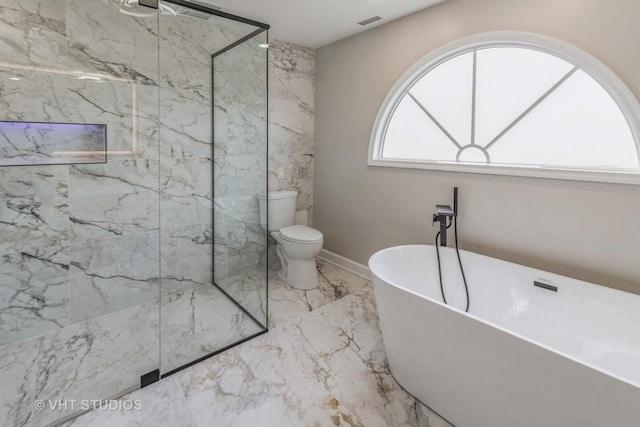 1188 Parkview Ct, Carol Stream, IL 60188 - full bath featuring a freestanding bath, toilet, a marble finish shower, and marble finish floor