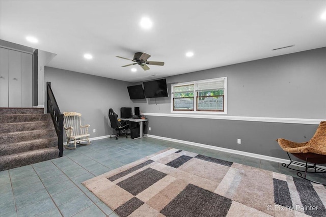 5214 Abbey Dr, Mchenry, IL 60050 - tiled office featuring recessed lighting, a ceiling fan, and baseboards