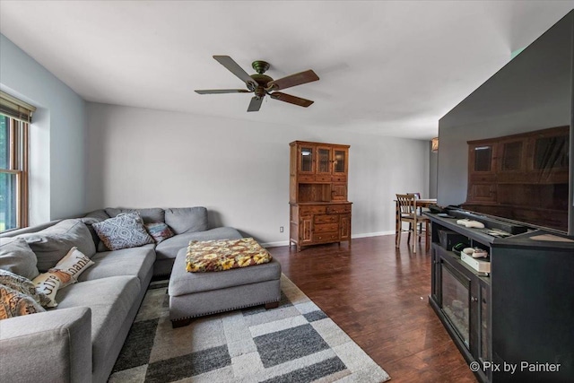 5214 Abbey Dr, Mchenry, IL 60050 - living room with a ceiling fan and dark wood-type flooring