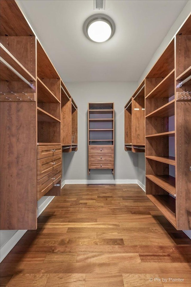 walk in closet featuring wood finished floors