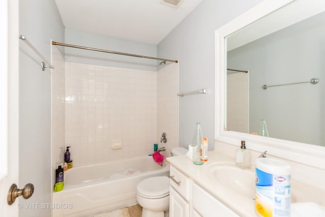 14252 S Hemingway Cir, Plainfield, IL 60544 - bathroom with vanity, bathtub / shower combination, visible vents, and toilet