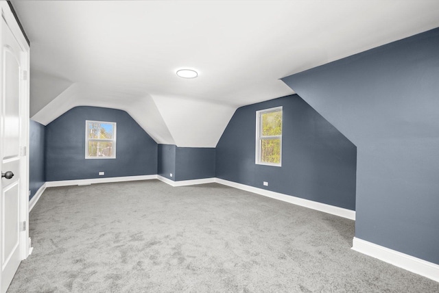 bonus room featuring plenty of natural light, carpet floors, and baseboards