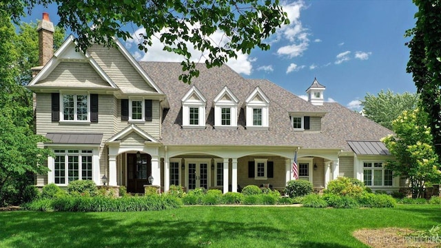 7S361 Arbor Dr, Naperville, IL 60540 - view of front of home with a standing seam roof, metal roof, a front yard, and a chimney