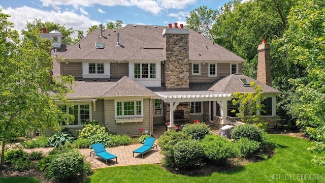 7S361 Arbor Dr, Naperville, IL 60540 - back of property featuring a patio, a lawn, a pergola, and a chimney