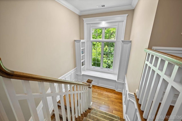 7S361 Arbor Dr, Naperville, IL 60540 - stairway featuring visible vents, hardwood / wood-style flooring, and ornamental molding