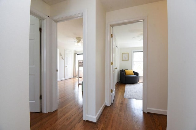 hallway featuring baseboards and wood finished floors