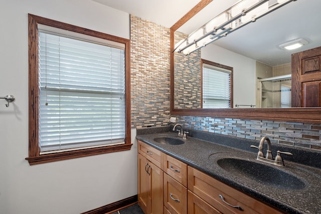 1267 Churchill Rd, Bartlett, IL 60103 - bathroom with backsplash, double vanity, and an enclosed shower