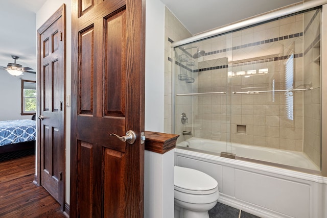 1267 Churchill Rd, Bartlett, IL 60103 - ensuite bathroom featuring wood finished floors, enclosed tub / shower combo, and ceiling fan