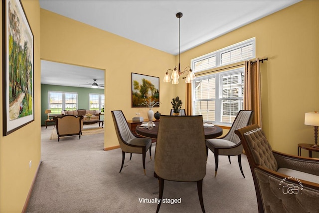 21600 W Larch Dr, Plainfield, IL 60544 - dining space with ceiling fan with notable chandelier and carpet floors