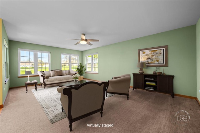 21600 W Larch Dr, Plainfield, IL 60544 - living room with carpet, baseboards, and ceiling fan