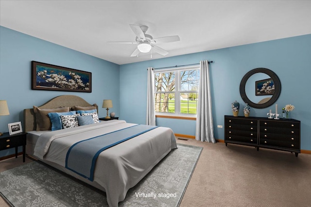21600 W Larch Dr, Plainfield, IL 60544 - carpeted bedroom with ceiling fan, baseboards, and visible vents