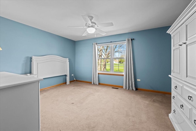 21600 W Larch Dr, Plainfield, IL 60544 - unfurnished bedroom with baseboards, a ceiling fan, visible vents, and light colored carpet