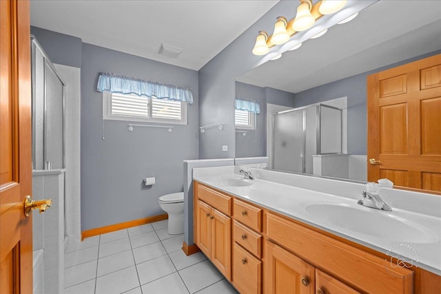 21600 W Larch Dr, Plainfield, IL 60544 - full bath with toilet, a stall shower, a sink, tile patterned floors, and visible vents