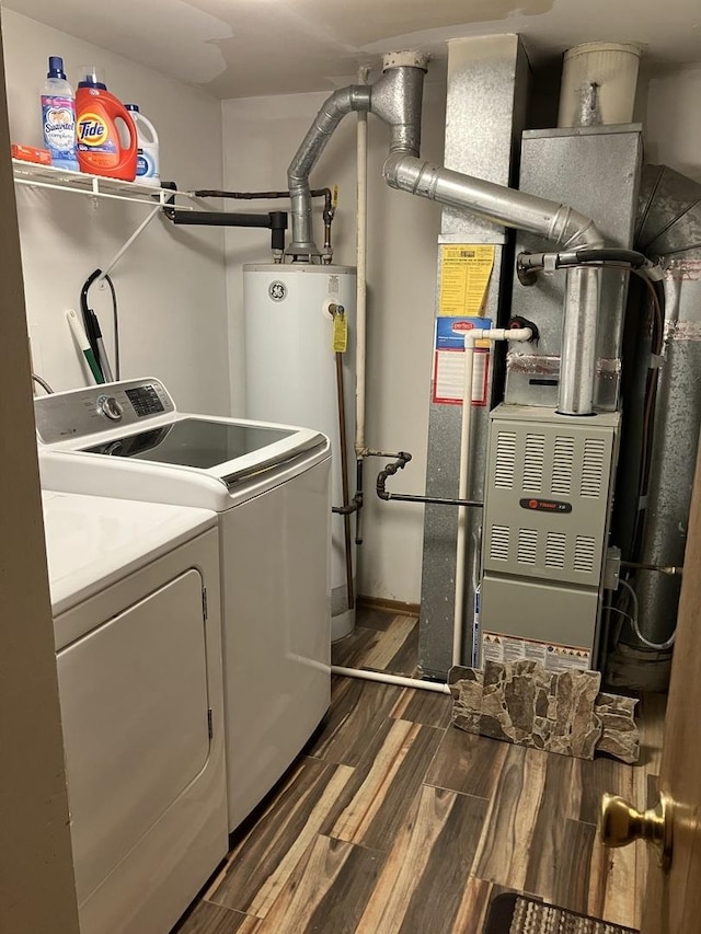 1032 Rockport Dr Unit 1032, Carol Stream, IL 60188 - washroom featuring laundry area, washer and clothes dryer, wood finished floors, and gas water heater