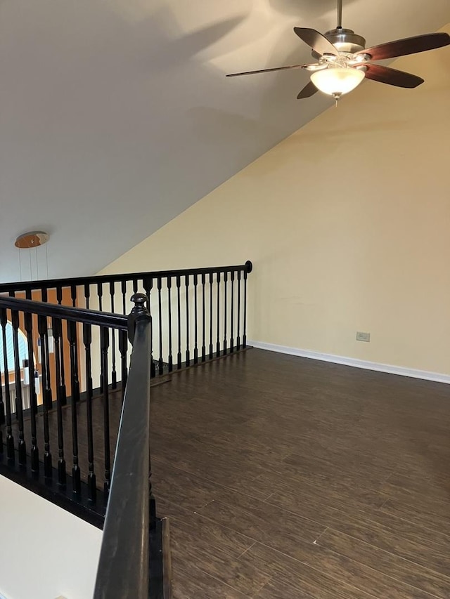 1032 Rockport Dr Unit 1032, Carol Stream, IL 60188 - stairs featuring a ceiling fan, vaulted ceiling, baseboards, and wood finished floors