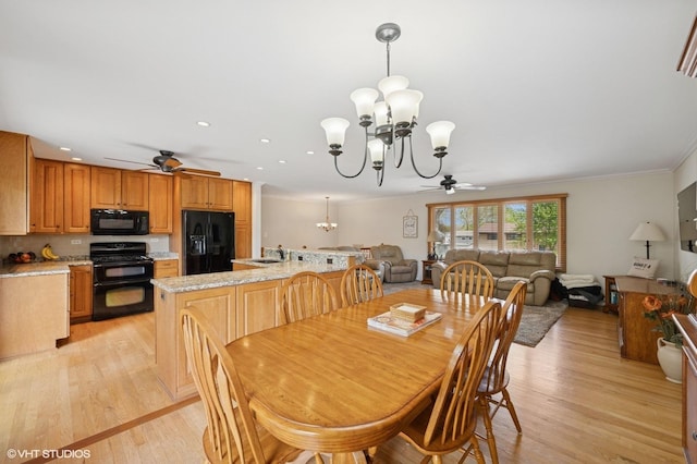 310 N Lytle Dr, Palatine, IL 60074 - dining room featuring a chandelier, a ceiling fan, light wood-type flooring, crown molding, and recessed lighting
