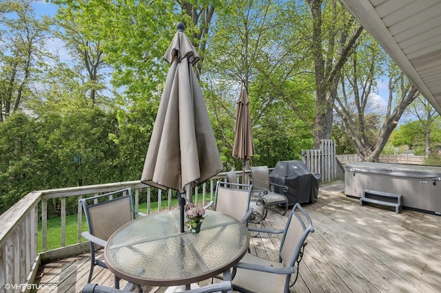 310 N Lytle Dr, Palatine, IL 60074 - wooden deck featuring a hot tub, outdoor dining area, a grill, and fence