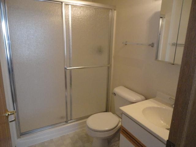 1524 W Sand Bar Ct Unit 2A, Round Lake, IL 60073 - bathroom featuring vanity, toilet, and a shower stall