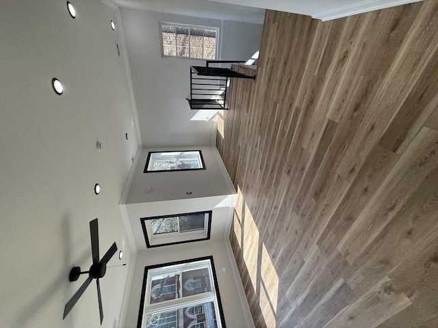 interior space with a towering ceiling