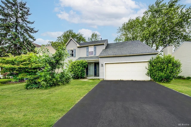 2860 Bridgeport Ln, Aurora, IL 60504 - traditional-style home featuring driveway, a garage, a front lawn, and a shingled roof