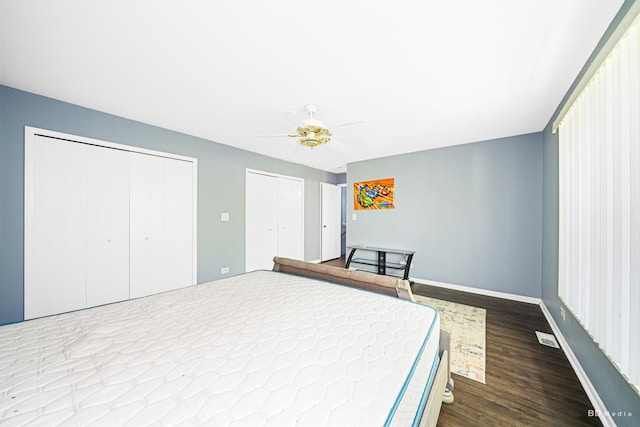2860 Bridgeport Ln, Aurora, IL 60504 - bedroom featuring wood finished floors, multiple closets, and a ceiling fan