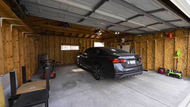garage with a garage door opener
