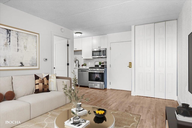 1750 N Marywood Ave Unit 501, Aurora, IL 60505 - living area featuring light wood-style floors and a textured ceiling