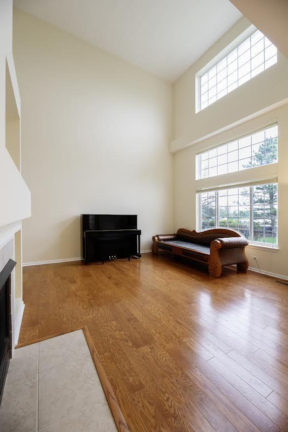 living area featuring wood finished floors, a healthy amount of sunlight, and a fireplace