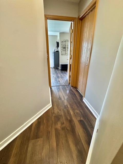 hallway with baseboards and dark wood finished floors