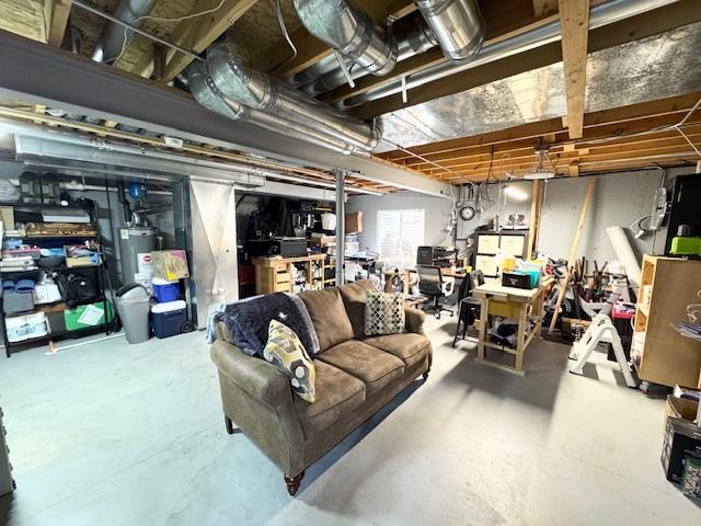 basement featuring water heater
