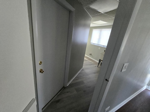 15016 S Holiday Ct, Orland Park, IL 60462 - corridor featuring baseboards, dark wood-type flooring, and a drop ceiling