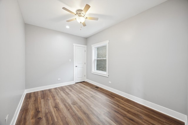 3141 Harvey Ave, Berwyn, IL 60402 - spare room with ceiling fan, recessed lighting, baseboards, wood finished floors, and visible vents