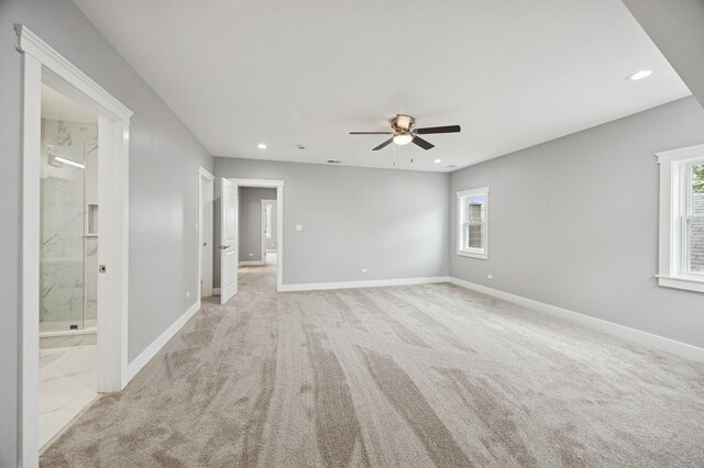 3141 Harvey Ave, Berwyn, IL 60402 - empty room with baseboards, recessed lighting, ceiling fan, and light carpet