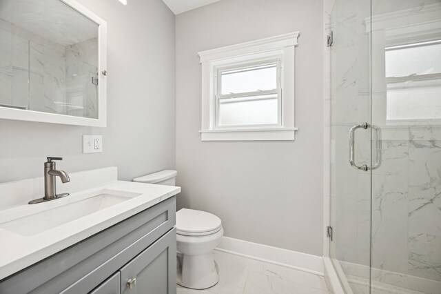 3141 Harvey Ave, Berwyn, IL 60402 - full bath featuring baseboards, vanity, toilet, marble finish floor, and a marble finish shower